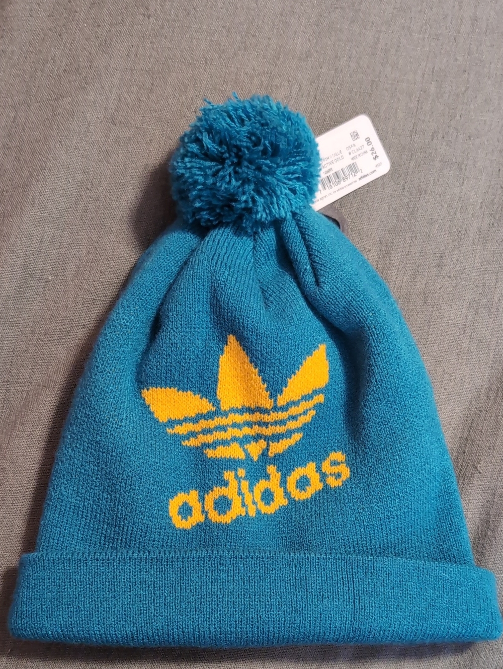 Adidas Teal Pom Beanie with Yellow Logo